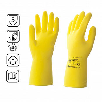 Перчатки латексные многоразовые желтые, р-р XL HQ Profiline /50/1